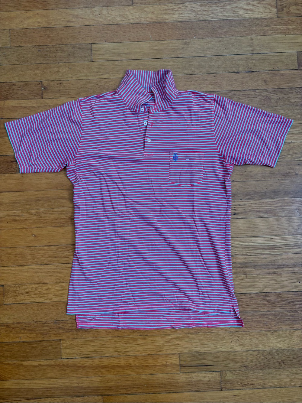 B. Draddy Men’s polo - Medium - blue pink striped